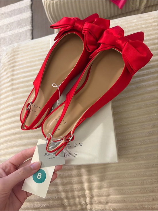a new day Shoes - a new day Red Satin Bow Slingback Flats - Women